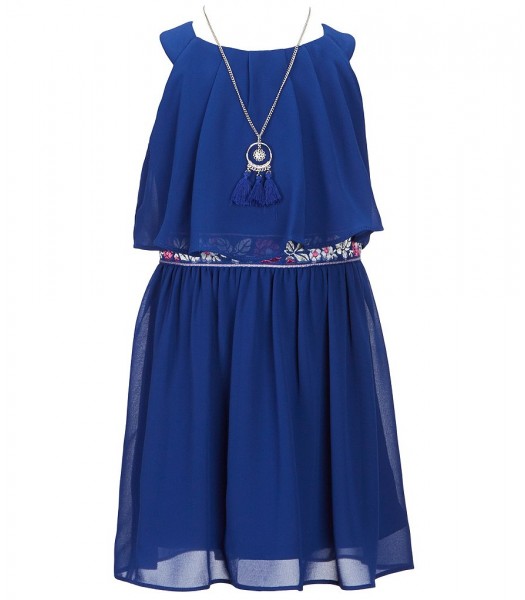 In Girl Blue Cobalt Sleeveless Dress With Embroidered Multi Waist 